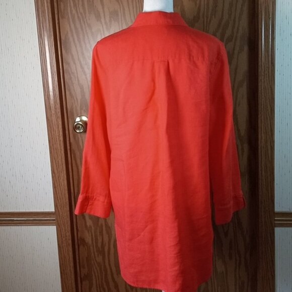 Chico's Vibrant Orange Blouse, Linen, Casual, Comfort, 3/4 Sleeves - Picture 8 of 9